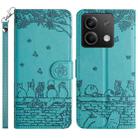 For Xiaomi Redmi Note 13 Cat Embossing Pattern Leather Phone Case with Lanyard(Blue) - 1