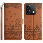 For Xiaomi Redmi Note 13 Cat Embossing Pattern Leather Phone Case with Lanyard(Brown) - 1