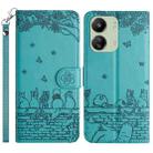 For Xiaomi Redmi 13C 4G/5G/13R 5G Cat Embossing Pattern Leather Phone Case with Lanyard(Blue) - 1