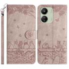For Xiaomi Poco C65/Poco M6 Cat Embossing Pattern Leather Phone Case with Lanyard(Grey) - 1