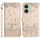 For Xiaomi Poco C65/Poco M6 Cat Embossing Pattern Leather Phone Case with Lanyard(Beige) - 1
