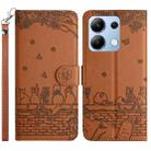 For Xiaomi Redmi Note 13 4G Cat Embossing Pattern Leather Phone Case with Lanyard(Brown) - 1