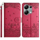 For Xiaomi Redmi Note 13 Pro 4G Cat Embossing Pattern Leather Phone Case with Lanyard(Red) - 1