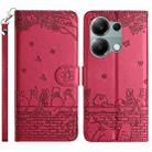 For Xiaomi Poco M6 Pro 4G Cat Embossing Pattern Leather Phone Case with Lanyard(Red) - 1