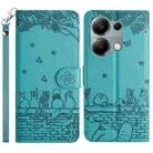 For Xiaomi Poco M6 Pro 4G Cat Embossing Pattern Leather Phone Case with Lanyard(Blue) - 1