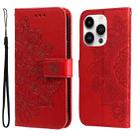 For iPhone 15 Pro Max Seven-petal Flowers Embossing Leather Phone Case(Red) - 1