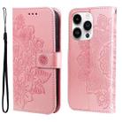 For iPhone 15 Pro 7-petal Flowers Embossing Leather Phone Case(Rose Gold) - 1