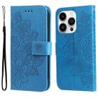 For iPhone 15 Pro 7-petal Flowers Embossing Leather Phone Case(Blue) - 1