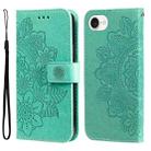 For iPhone SE 20224 Seven-petal Flowers Embossing Leather Phone Case(Green) - 1