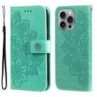 For iPhone 16 Pro Max 7-petal Flowers Embossing Leather Phone Case(Green) - 1