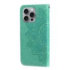 For iPhone 16 Pro Max 7-petal Flowers Embossing Leather Phone Case(Green) - 3