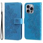 For iPhone 16 Pro Max Seven-petal Flowers Embossing Leather Phone Case(Blue) - 1