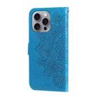 For iPhone 16 Pro Max Seven-petal Flowers Embossing Leather Phone Case(Blue) - 3