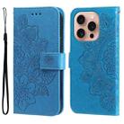 For iPhone 16 Pro Seven-petal Flowers Embossing Leather Phone Case(Blue) - 1