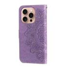 For iPhone 16 Pro Seven-petal Flowers Embossing Leather Phone Case(Light Purple) - 3