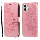 For iPhone 16 Plus 7-petal Flowers Embossing Leather Phone Case(Rose Gold) - 1