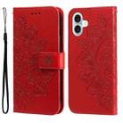 For iPhone 16 Plus 7-petal Flowers Embossing Leather Phone Case(Red) - 1