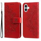 For iPhone 16 Plus Seven-petal Flowers Embossing Leather Phone Case(Red) - 1