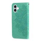 For iPhone 16 Plus Seven-petal Flowers Embossing Leather Phone Case(Green) - 3