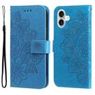 For iPhone 16 Plus 7-petal Flowers Embossing Leather Phone Case(Blue) - 1