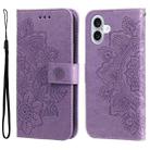 For iPhone 16 Plus 7-petal Flowers Embossing Leather Phone Case(Light Purple) - 1