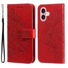 For iPhone 16 7-petal Flowers Embossing Leather Phone Case(Red) - 1