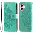 For iPhone 16 7-petal Flowers Embossing Leather Phone Case(Green) - 1