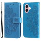For iPhone 16 7-petal Flowers Embossing Leather Phone Case(Blue) - 1