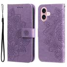 For iPhone 16 7-petal Flowers Embossing Leather Phone Case(Light Purple) - 1