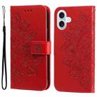For iPhone 17 Seven-petal Flowers Embossing Leather Phone Case(Red) - 1