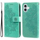 For iPhone 17 Seven-petal Flowers Embossing Leather Phone Case(Green) - 1