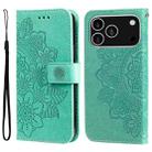 For iPhone 17 Pro Seven-petal Flowers Embossing Leather Phone Case(Green) - 1