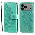 For iPhone 17 Pro Max Seven-petal Flowers Embossing Leather Phone Case(Green) - 1