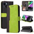 For iPhone 15 Stitching-color Leather Phone Case(Green) - 1