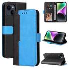 For iPhone 15 Stitching-color Leather Phone Case(Blue) - 1