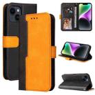 For iPhone 15 Stitching-color Leather Phone Case(Orange) - 1