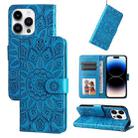 For iPhone 15 Pro Max Embossed Sunflower Leather Phone Case(Blue) - 1