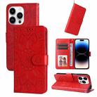 For iPhone 15 Pro Max Embossed Sunflower Leather Phone Case(Red) - 1