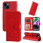 For iPhone 15 Plus Embossed Sunflower Leather Phone Case(Red) - 1