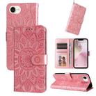 For iPhone SE 20224 Embossed Sunflower Leather Phone Case(Pink) - 1
