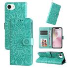 For iPhone SE 20224 Embossed Sunflower Leather Phone Case(Green) - 1