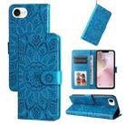 For iPhone SE 20224 Embossed Sunflower Leather Phone Case(Blue) - 1