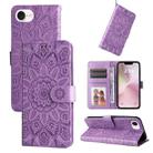 For iPhone SE 20224 Embossed Sunflower Leather Phone Case(Purple) - 1