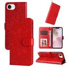 For iPhone SE 20224 Embossed Sunflower Leather Phone Case(Red) - 1