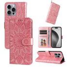 For iPhone 16 Pro Max Embossed Sunflower Leather Phone Case(Pink) - 1