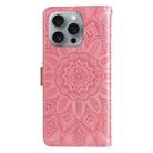 For iPhone 16 Pro Max Embossed Sunflower Leather Phone Case(Pink) - 3