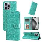 For iPhone 16 Pro Max Embossed Sunflower Leather Phone Case(Green) - 1