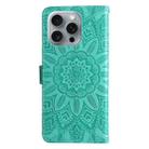 For iPhone 16 Pro Max Embossed Sunflower Leather Phone Case(Green) - 3