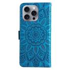 For iPhone 16 Pro Max Embossed Sunflower Leather Phone Case(Blue) - 3