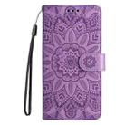 For iPhone 16 Pro Max Embossed Sunflower Leather Phone Case(Purple) - 2